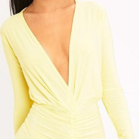 NWT💫 PLT Oriana lemon plunge rushed bodycon dress - Picture 2 of 16